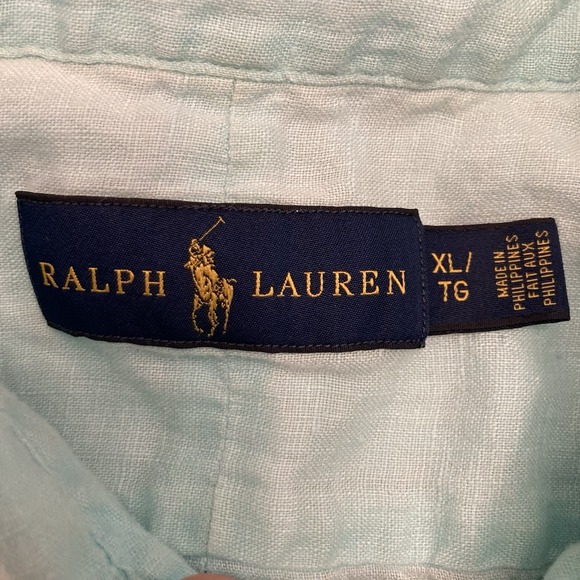 Ralph Lauren Men's 100% Linen Shirt Sz XL Button Down Teal - Picture 3 of 11
